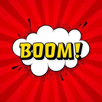 Boom in vintage style. Cartoon style vector. Pop art. Vector text. Wow effect.