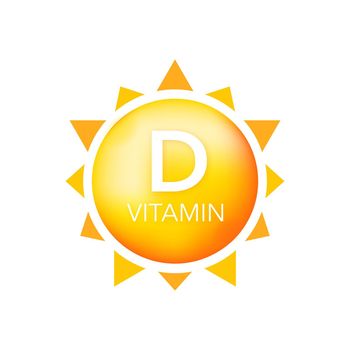 Vitamin D in sun on white backdrop. UV elements. Vector illustration.
