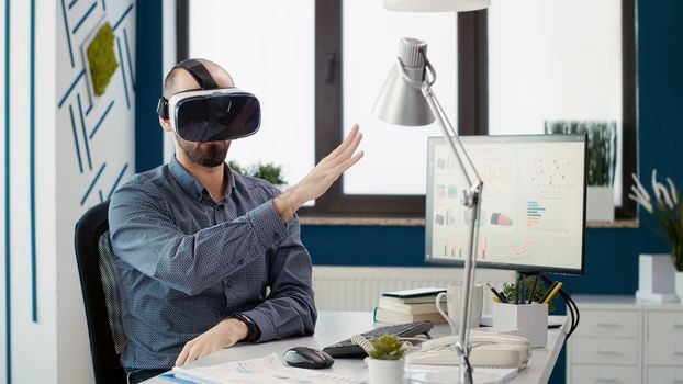 Sales consultant working with vr goggles for business growth
