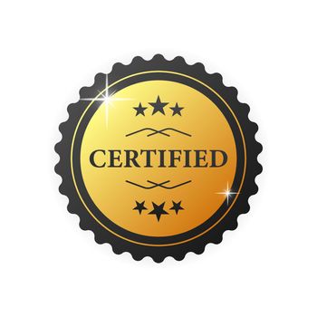 Certified badge for marketing design. Gold certified badge on white background for marketing design. Vector illustration.