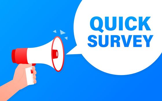 Quick survey megaphone blue banner. Vector illustration.