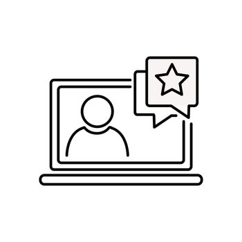 Laptop icon with star sign in lineart style on white background, Notebook icon and best, favorite, rating symbol