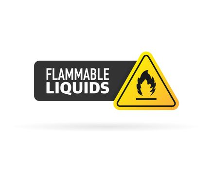 Yellow illustration of flammable liquids on white backdrop. Vector illustration. Fire flame