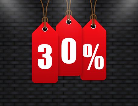 Trendy flat advertising with 30 percent discount price tag badge for promo design. Poster badge. Business design. Vector illustration