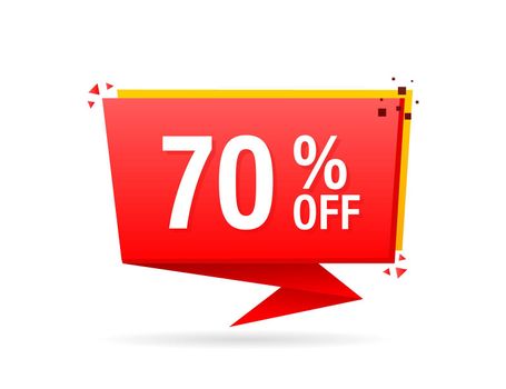Trendy flat advertising with red 70 percent discount flat badge for promo design. Poster badge. Business design. Vector illustration.