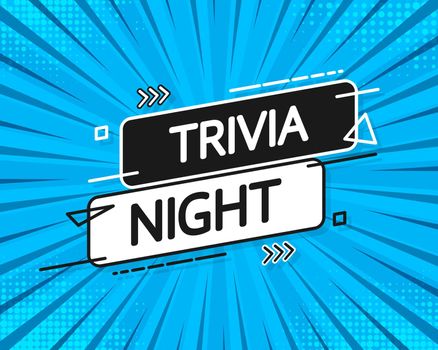 Trivia night banner in 3D style on blue background. Vector illustration