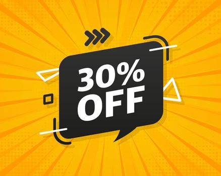 Trendy flat advertising with 30 percent discount flat badge for promo design. Poster badge. Business design. Vector illustration