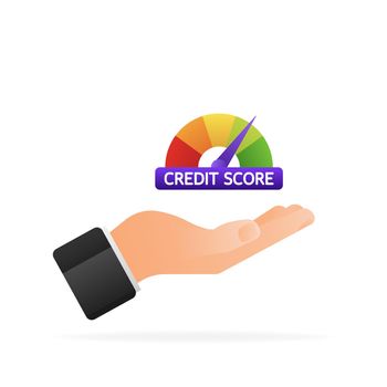 Credit score speedometer in hand on white background