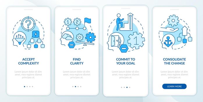 Adaptation to complex change blue onboarding mobile app screen
