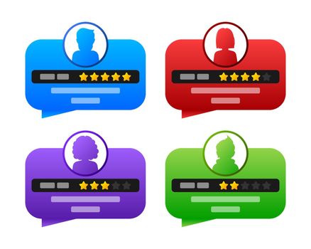 Customer review with gold star icon in flat style. Vector illustration