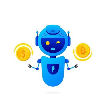 Flat bot banner. Financial investment trade. Artificial intelligence. Mobile stock trading concept