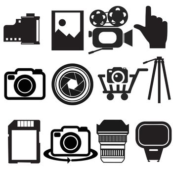 Camera Accessories icons Vector line set