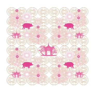 seamless pattern with Chinese zodiac the year of Pig