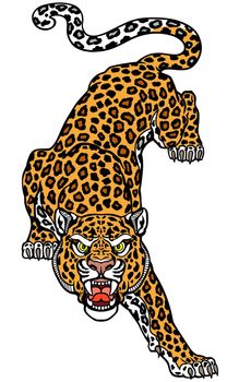 roaring leopard climbs down. Tattoo