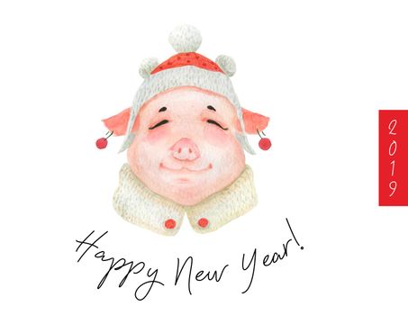 Happy New Year postcard Girl Teen Piggy 2019