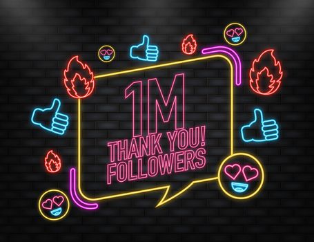 Thank you 1000000 followers on yellow background. White background. Vector design. Flat design. Social media.