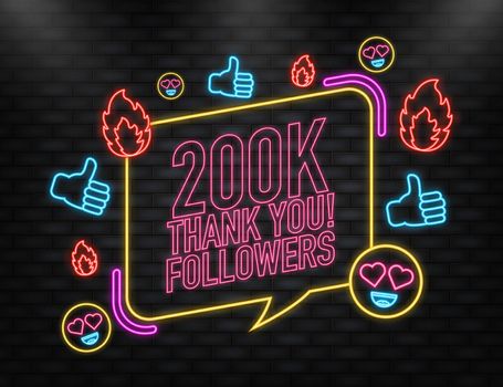 Thank you 200000 followers on yellow background. White background. Vector design. Flat design. Social media.