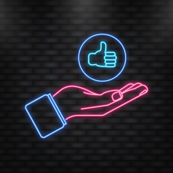 Neon Icon. Flat like comment for web background design. Social media like icon with hand. Comment sign symbol. Vector illustration.