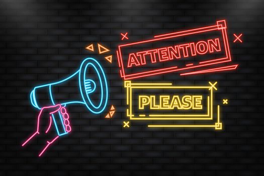 Neon Icon. Attention please concept vector illustration of important announcement