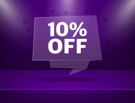 Trendy flat advertising with purple10 percent discount flat badge for promo design. Poster badge. Business design. Vector illustration