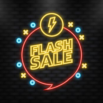Neon Icon. Flash sale banner. Flat vector illustration. Logo label