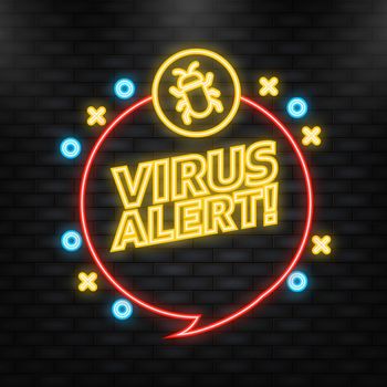 Neon Icon. Virus cloud. Searching virus. Microbe icon Cyber secure