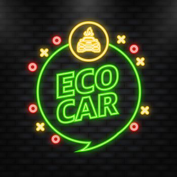 Neon Icon. Banner with green eco car. Ecology concept. Electric power. Eco-friendly transport concept