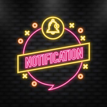 Neon Icon. New notification bell icon. Cartoon blue illustration. Flat vector illustration.