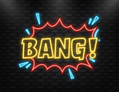 Neon Icon. Bang bang in vintage style. Cartoon style vector. Vector text. Wow effect