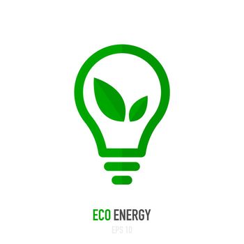 Eco Energy saving concept. Lamp and green leaf. Vector illustration.
