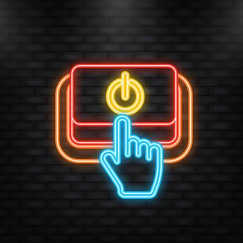 Neon Icon. Power button in flat style on white background. Vector web button