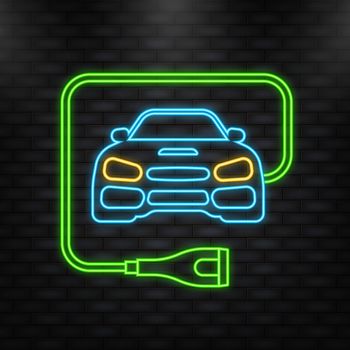 Electric car and Electrical charging station symbol on a white background. Vector illustration.