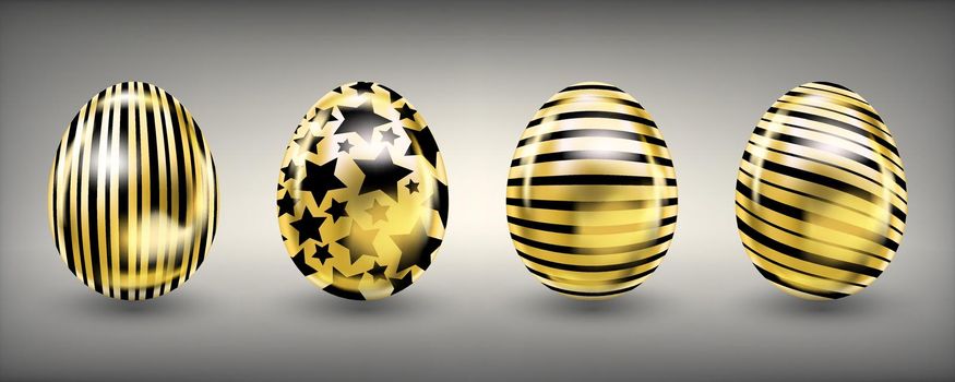Easter shiny golden eggs with black stars and stripes