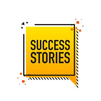 Success stories megaphone yellow banner in 3D style on white background. Vector illustration