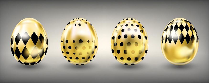 Easter shiny golden eggs with black dot and rumb