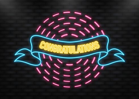 Neon Icon. Vintage congratulations vintage ribbon, great design for any purposes. Vector background illustration.