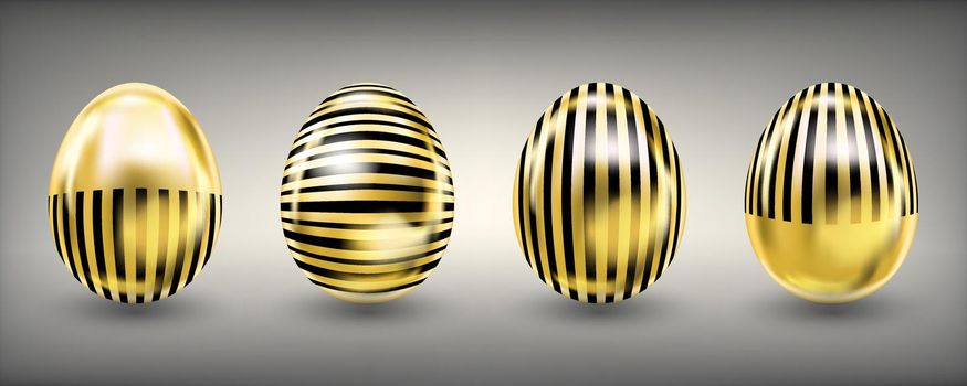 Easter shiny golden eggs with black stripes
