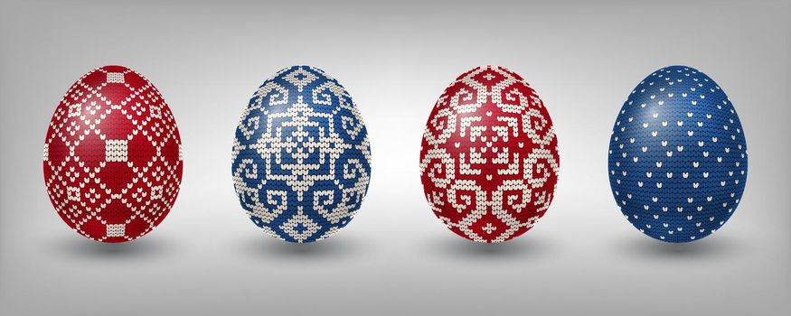 Red and Blue Paschal eggs with knitting patterns