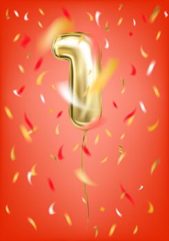 Festive gold balloon one digit and foil confetti