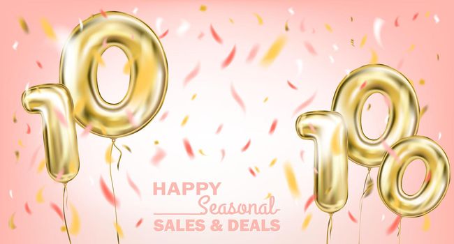 High quality vector pink image of gold balloon 100 and 10
