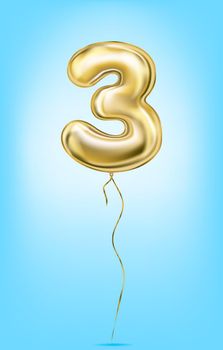 High quality vector image of gold balloon numbers. Digit 3, three