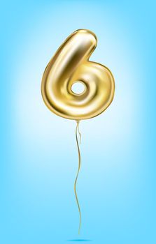 High quality vector image of gold balloon numbers. Digit 6, six