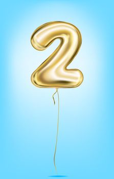 High quality vector image of gold balloon numbers. Digit 2, two
