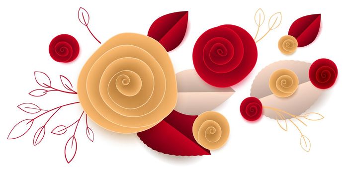 Cut paper rose flowers in vignette