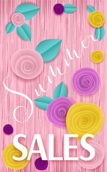 Paper roses pink Summer Sales banner