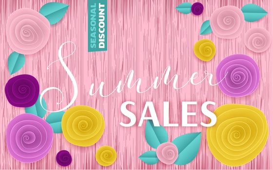 Paper roses pink banner Summer discounts