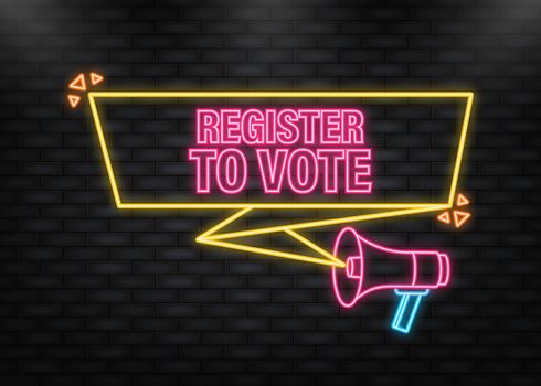 Neon Icon. Register to vote purple banner in 3D style on white background. Vector illustration.