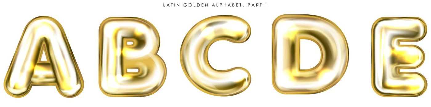 Golden foil balloon, inflated alphabet symbols A-B-C-D-E