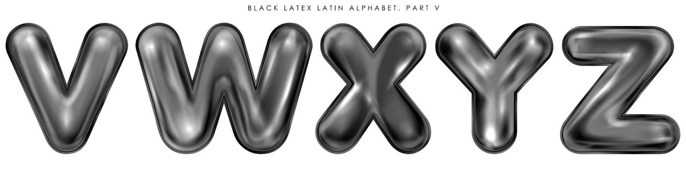 Black latex inflated alphabet symbols V-W-X-Y-Z