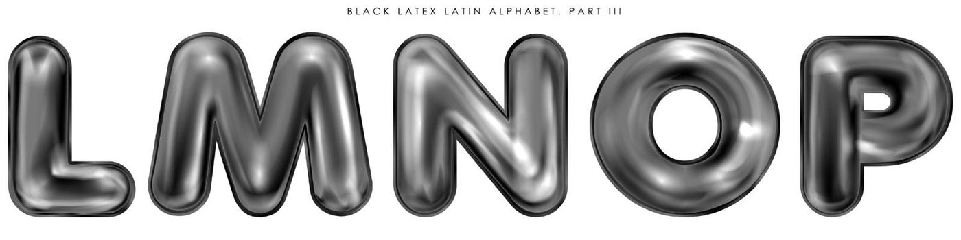 Black latex inflated alphabet symbols L-M-N-O-P